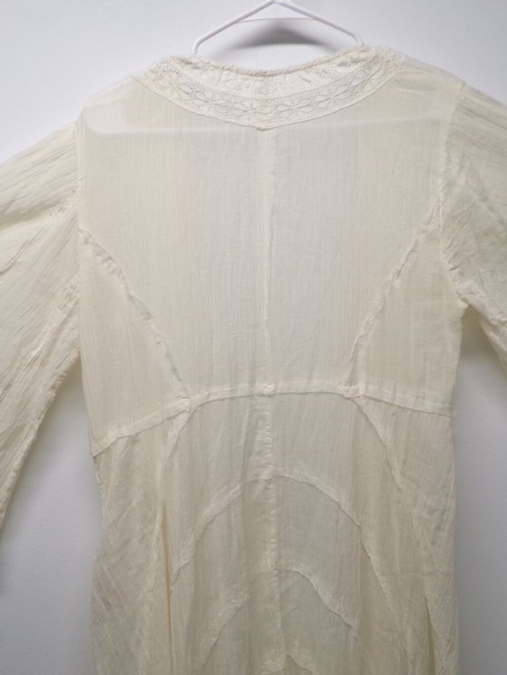 Free People Sheer Cotton Ivory Kimono Duster Maxi Boho Festival Flare Sleeves S - Picture 4 of 7